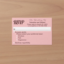 Minimalistische Roze Met Donker Bourgondische Teks RSVP Kaartje