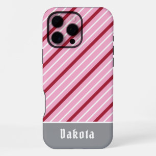 Minimalistische roze met donkerrode en witte strep iPhone 16 pro max hoesje
