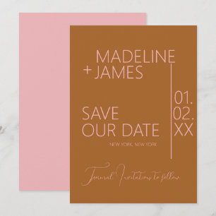 Minimalistische Roze op Terracotta Type Save the D Kaart