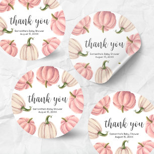 Minimalistische Roze Pompoen Herfst Baby Shower Ronde Sticker