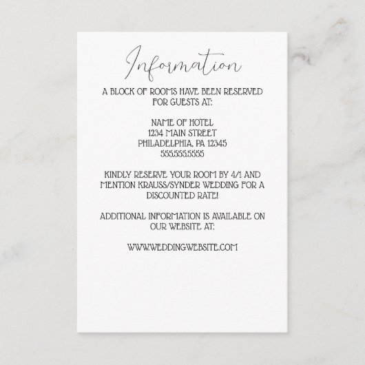 Minimalistische roze roos monogram bruiloft informatiekaartje (Voorkant)