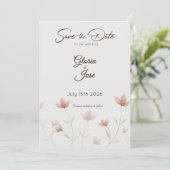 Minimalistische Roze Roos Wilde Bloem Save The Date (Staand voorkant)