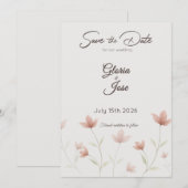 Minimalistische Roze Roos Wilde Bloem Save The Date (Voorkant / Achterkant)