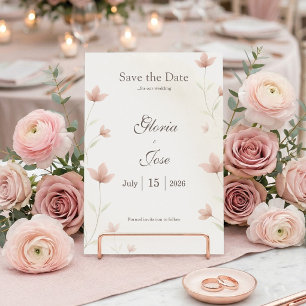 Minimalistische Roze Roze Bloemige Elegante Trouwd Save The Date