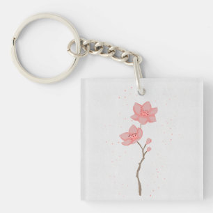 Minimalistische Roze Sakura Kersenbloesem Bloemige Sleutelhanger