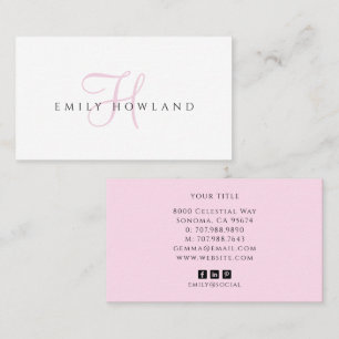 Minimalistische Roze Script Monogram Naam Visitekaartje