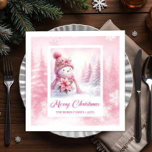 Minimalistische Roze Sneeuwman Kinderen Winter Wou Servet