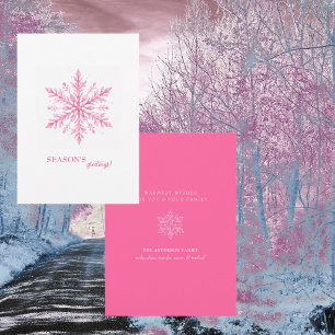 Minimalistische Roze Sneeuwvlok Familie Kerstkaart