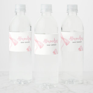 Minimalistische Roze Strik Babyborrel Waterfles Etiket