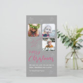 Minimalistische Roze Vallende Ster 3 Foto Script Feestdagenkaart (Staand voorkant)