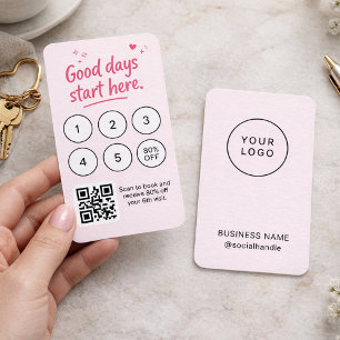 Minimalistische roze visitekaart met logo QR-code Visitekaartje