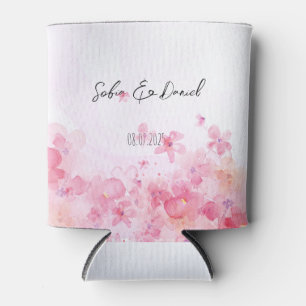 Minimalistische roze wilde bloemen bruiloft wit blikjeskoeler