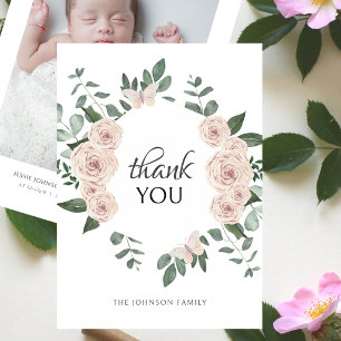 Minimalistische rozenkrans foto babyshower bedankt