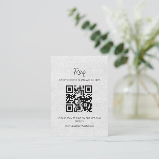 Minimalistische RSVP QR Code bruiloft uitnodiging Informatiekaartje (Staand voorkant)