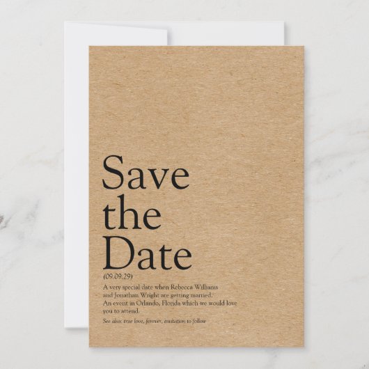 Minimalistische Rustieke Bewaar de Datum Definitie Save The Date (Voorkant)