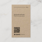 Minimalistische rustieke Kraft Brow Paper QR-code Visitekaartje (Voorkant)