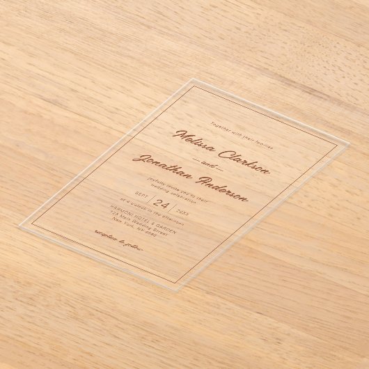 Minimalistische rustieke Terracotta Script Border  Acryl Uitnodigingen (Laagn)