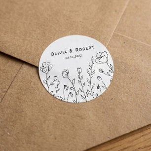 Minimalistische Rustieke Wilde Bloemen Trouw Klass Ronde Sticker