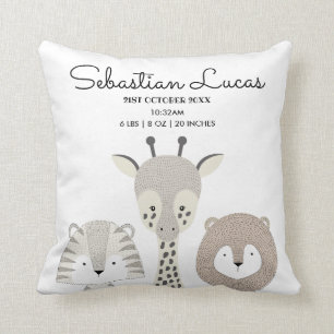 Minimalistische Safari Oerwoud Geboortestatistieke Kussen