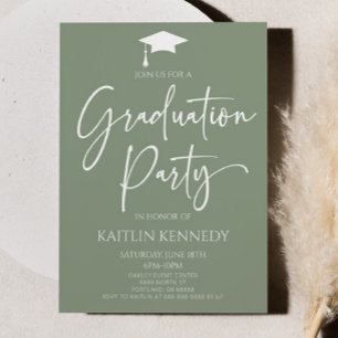 Minimalistische Sage Green Elegant Graduation Part Kaart