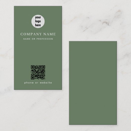 Minimalistische Sage Green QR-code Visitekaartje (Voorkant / Achterkant)