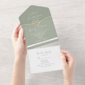 Minimalistische Sage Green Rope Heart Wedding All In One Uitnodiging (Afscheurbaar)