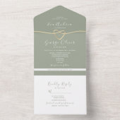Minimalistische Sage Green Rope Heart Wedding All In One Uitnodiging (Binnen)