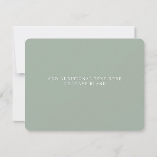 Minimalistische Sage Green Script Lettering Weddin Bedankkaart (Achterkant)