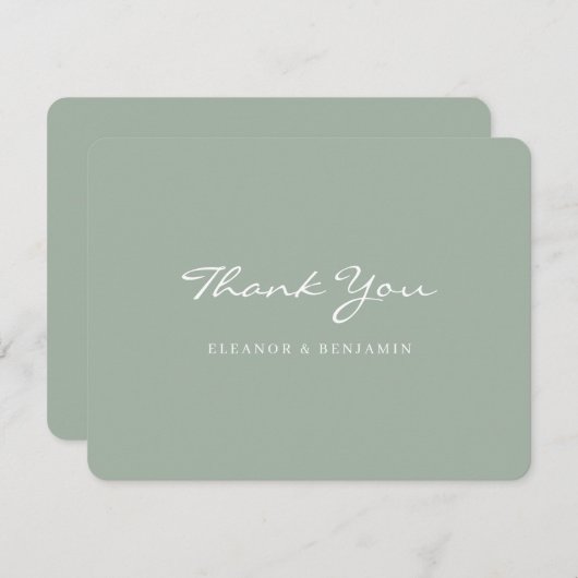 Minimalistische Sage Green Script Lettering Weddin Bedankkaart (Voorkant / Achterkant)