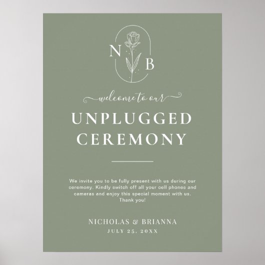 Minimalistische Sage Green Unplugged Boho Wedding Poster (Voorkant)