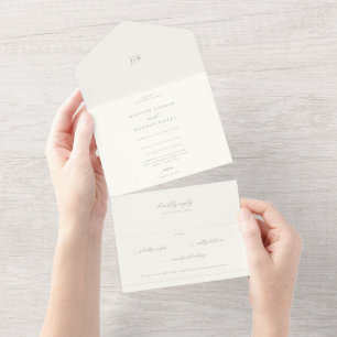 Minimalistische Sage Green Wedding All In One Uitnodiging