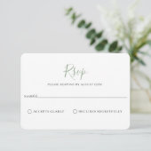 Minimalistische Sage Green Wedding RSVP Kaart (Staand voorkant)
