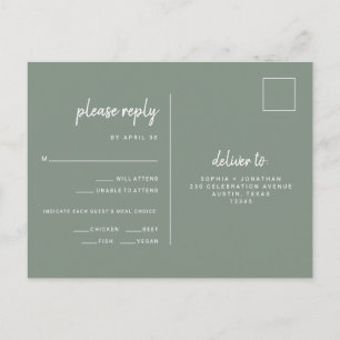 Minimalistische Sage Green Wedding   RSVP van maan Briefkaart