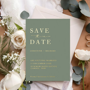 Minimalistische Sage Green Wedding Save the Date Folie Uitnodiging