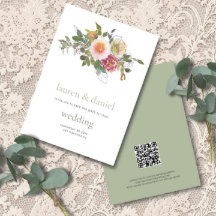 Minimalistische Sage Groene Bloemen QR Bruiloft