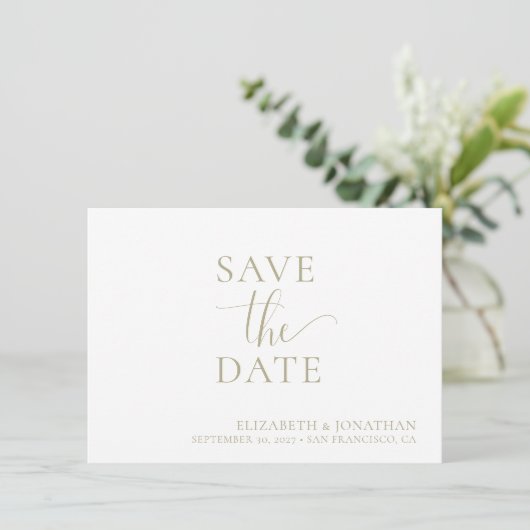 Minimalistische Sage Groene Bruiloft Save The Date Kaart (Staand voorkant)