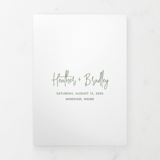 Minimalistische Sage Groene Moderne Bruiloft Drieluik Uitnodiging (Cover)