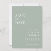 Minimalistische Sage Groene Moderne Bruiloft Save The Date (Voorkant)