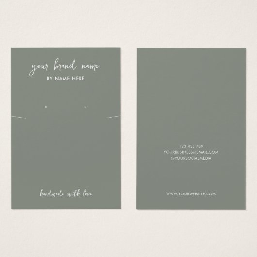 Minimalistische Sage Groene Sieraden Oorbel Displa Visitekaartje (Voorkant /achterkant)