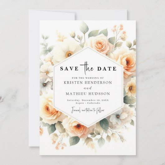 Minimalistische Sage Peach bruiloft Save The Date (Voorkant)