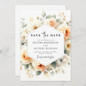 Minimalistische Sage Peach bruiloft Save The Date (Voorkant / Achterkant)