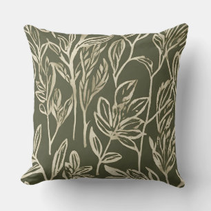 Minimalistische salie en beige botanisch blad kussen