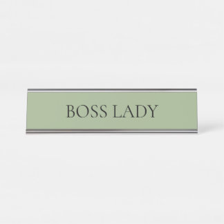 Minimalistische saliegroene bazin bureau naambordje