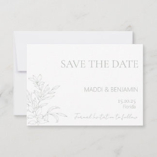 Minimalistische saliegroene bloemige 'Save the Dat RSVP Kaartje