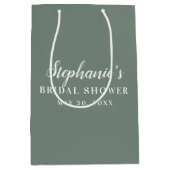 Minimalistische saliegroene en witte bruidsdouche medium cadeauzakje (Voorkant)