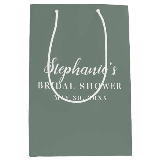 Minimalistische saliegroene en witte bruidsdouche medium cadeauzakje (Voorkant)