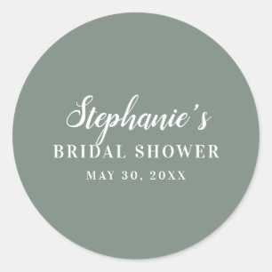 Minimalistische saliegroene en witte bruidsdouche ronde sticker