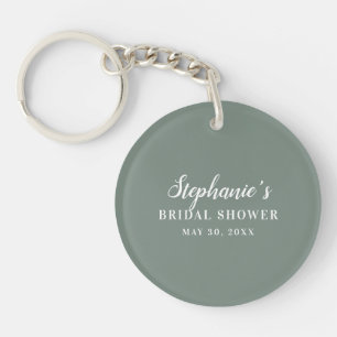 Minimalistische saliegroene en witte bruidsdouche sleutelhanger