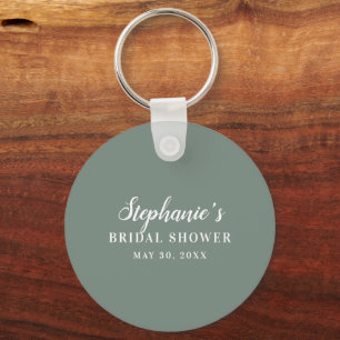 Minimalistische saliegroene en witte bruidsdouche sleutelhanger