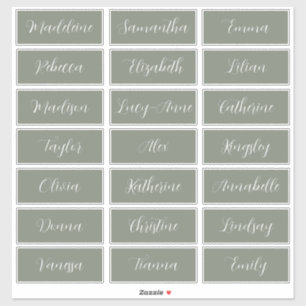Minimalistische saliegroene etiketten voor huwelij sticker